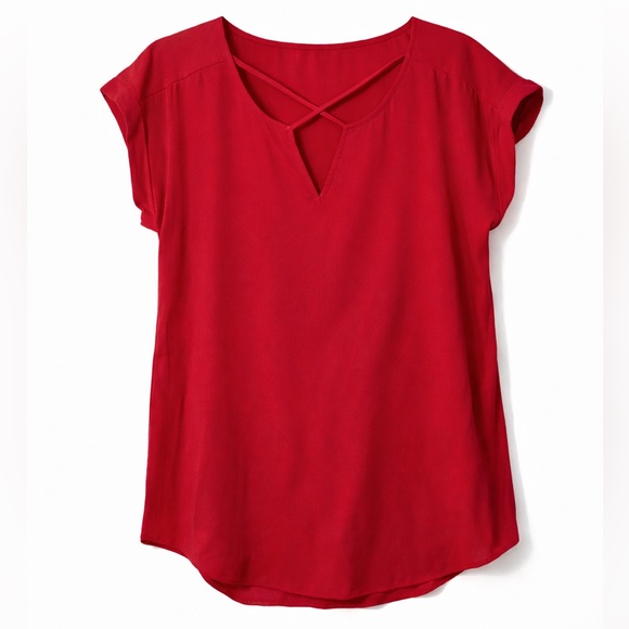 Express Tops - Express Red Crisscross V-Neck Blouse